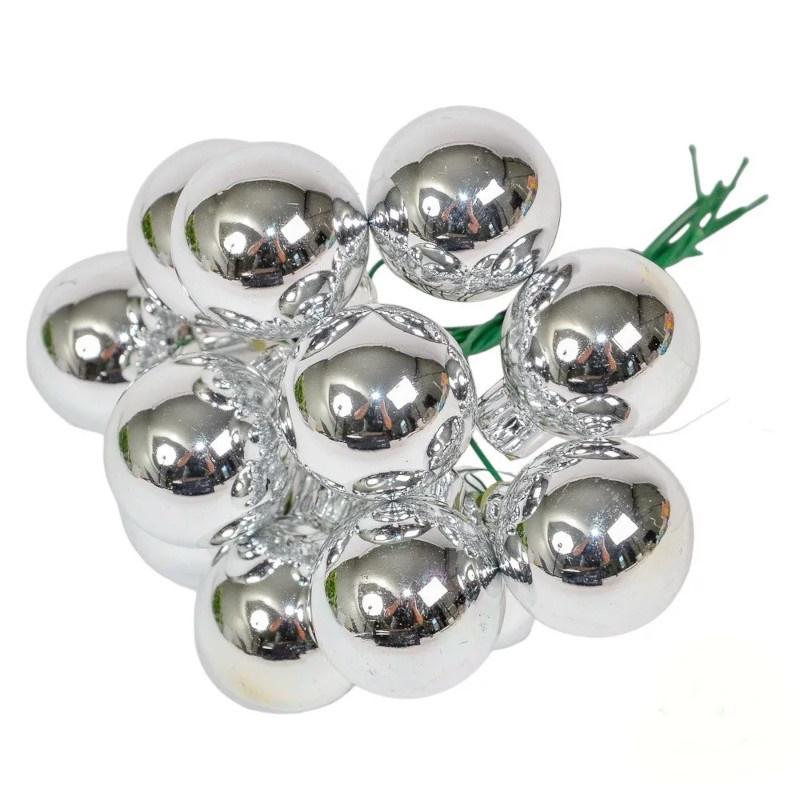 Üveggömb pick 2,5 cm - Ezüst - Fényes 12 db