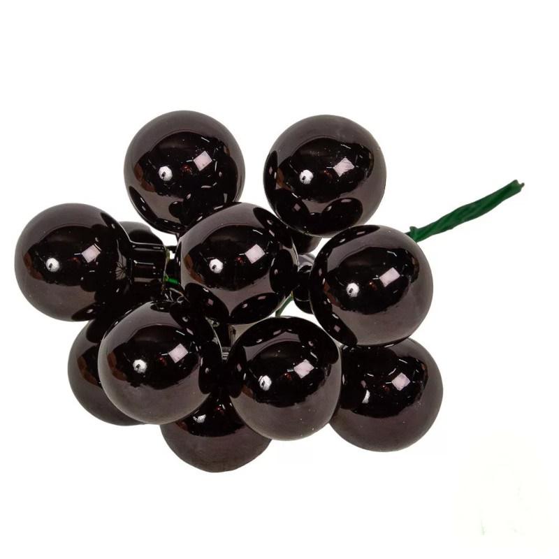 Üveggömb pick 2,5 cm - Fekete - Fényes 12 db