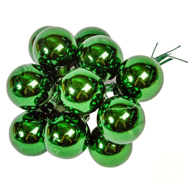 Üveggömb pick 2,5 cm - Fenyő zöld - Fényes 12 db