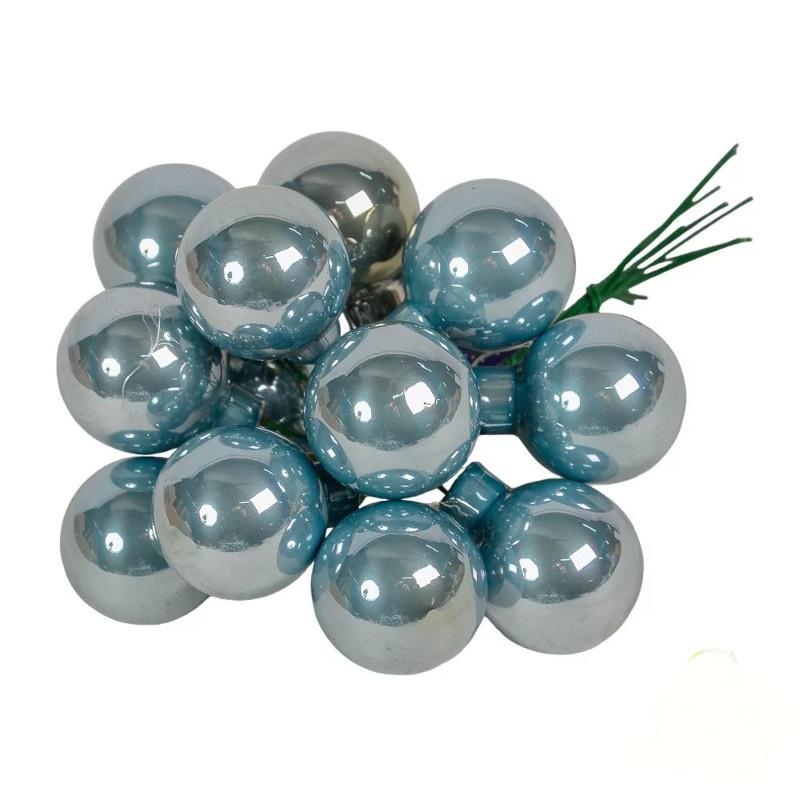 Üveggömb pick 2,5 cm - Ködös kék - Fényes 12 db