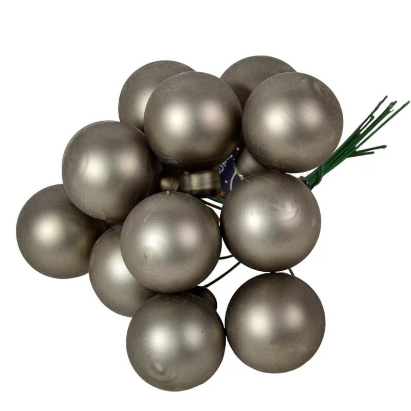 Üveggömb pick 2,5 cm - Meleg szürke - Matt 12 db