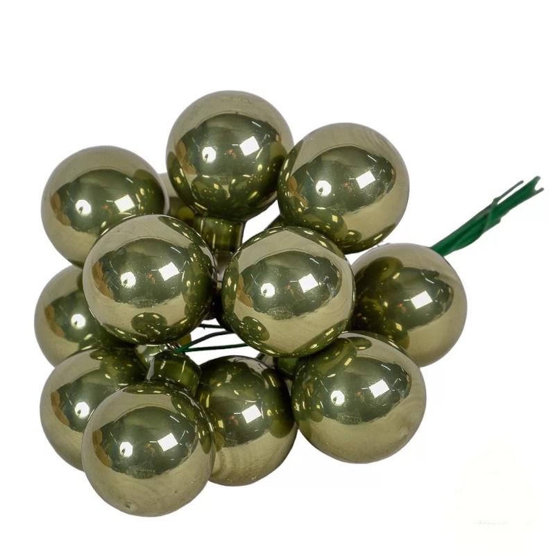 Üveggömb pick 2,5 cm - Mohazöld - Fényes 12 db