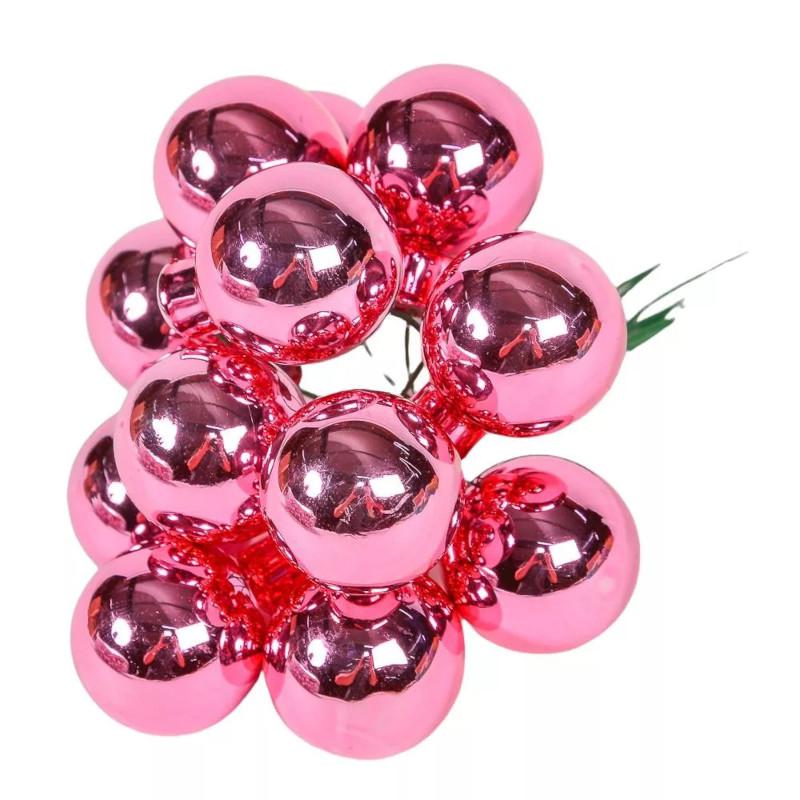 Üveggömb pick 2,5 cm - Rúzs pink - Fényes 12 db