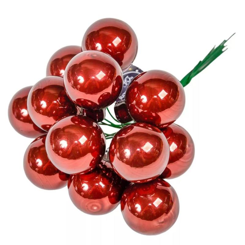 Üveggömb pick 2,5 cm - Vörös fenyő - Fényes 12 db