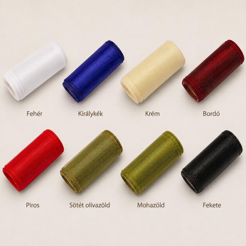 Varrott szegélyű organza tekercs – 12 cm × 8,2 m