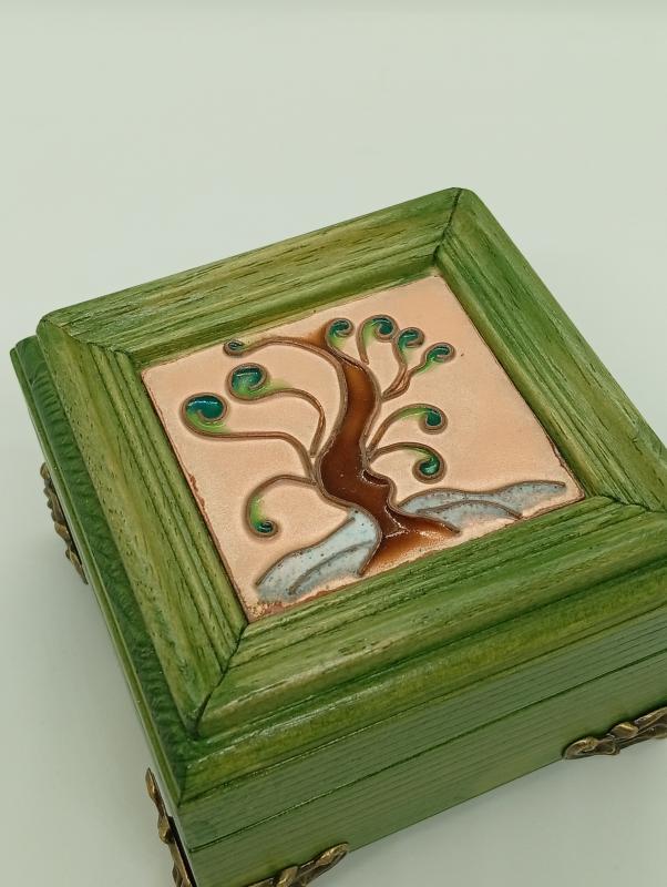 Életfa   fa ékszerdoboz - tűzzománc betéttel