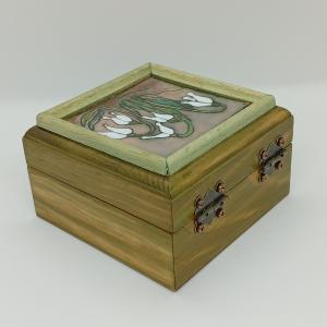 Hóvirág fa ékszerdoboz -tűzzománc képpel