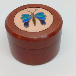 Pillangós fa kerek ékszerdoboz- tűzzománc betéttel