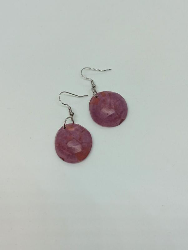 Fa fülbevaló nyírfából-magentás lila