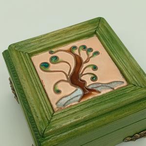 Életfa   fa ékszerdoboz - tűzzománc betéttel