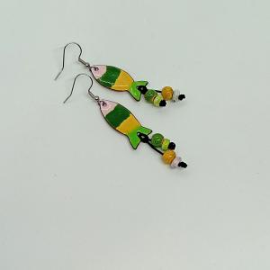 Halacska - zöld-sárga  tűzzománc fülbevaló