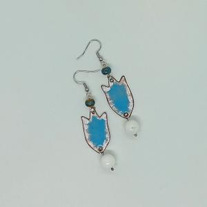 Tulipán tűzzománc fülbevaló gyönggyel