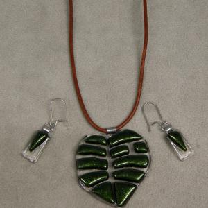 Zöld levél üvegékszer szett