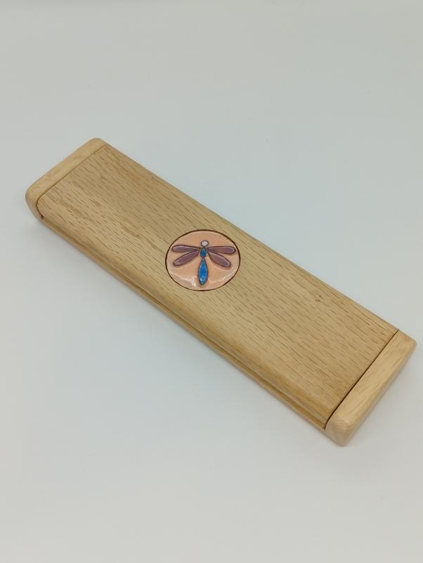 Tölgyga tolltartó -tűzománc díszítéssel-szitakötő