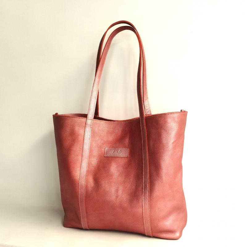 Rózsaszín shopper táska bőrből külön is használható betéttel Granada 010 Extra