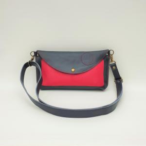 Sötétkék-piros bőr válltáska és crossbody Classica XS 004