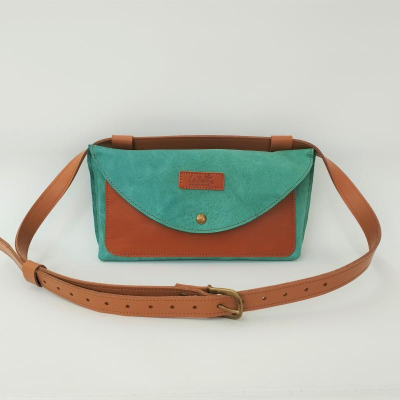 Türkiz-konyakbarna-barna bőr övtáska és válltáska Cinturina 027 L
