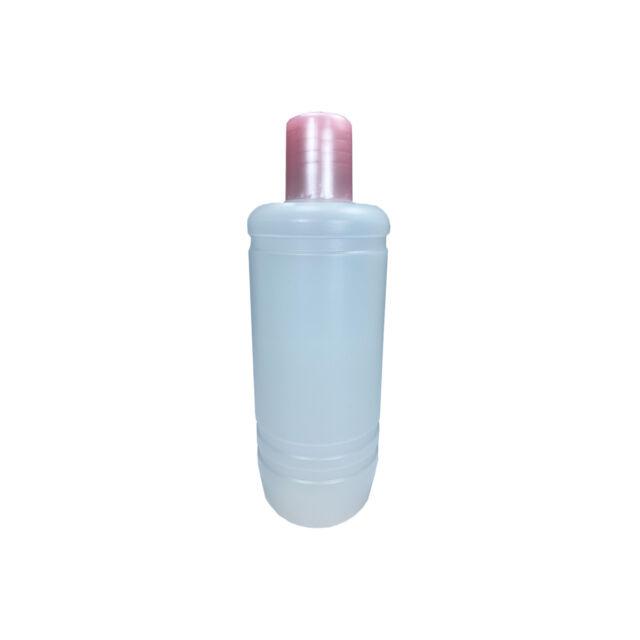 Áttetsző műanyag folyadék flakon pink kupakkal 250ml