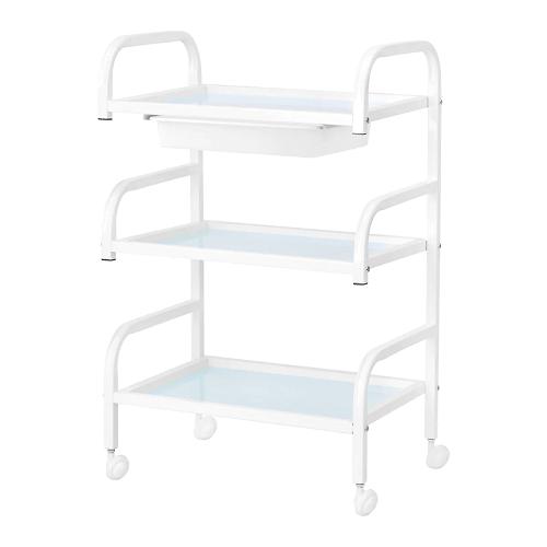 Eszköztároló kocsi üvegpolcos, kihúzható fiókkal