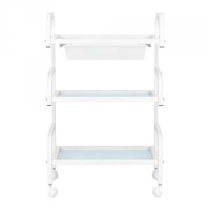 Eszköztároló kocsi üvegpolcos, kihúzható fiókkal