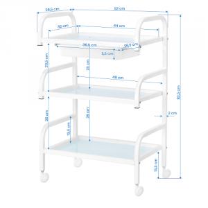 Eszköztároló kocsi üvegpolcos, kihúzható fiókkal