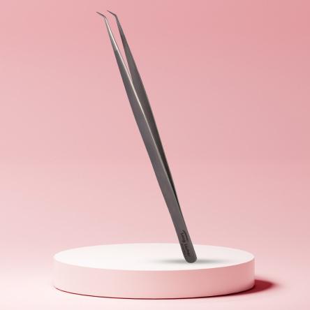 Long Lashes szempilla csipesz, keskeny hajlított - ezüst, 14cm