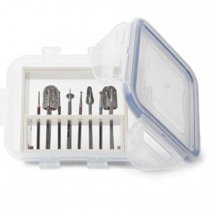 Diabéteszes köröm- és bőrkezelő frézer szett (12 db-os) + sterilizáló box és állvány