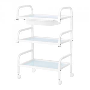 Eszköztároló kocsi üvegpolcos, kihúzható fiókkal