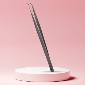 Long Lashes szempilla csipesz, keskeny hajlított - ezüst, 14cm