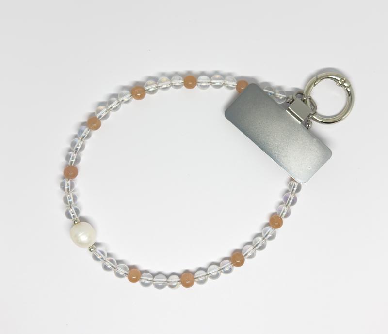 Aura kvarc-Barna Holdkő-Tenyésztett gyöngy telefontartó lánc