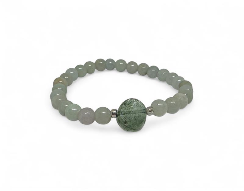 Csiszolt Moldavit-Burmai Jáde karkötő