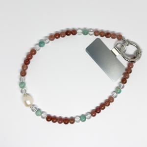 Hegyikristály-Eperkvarc-Amazonit-Tenyésztett gyöngy telefontartó lánc