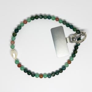 Mohaachát-Eperkvarc-Aventurin-Tenyésztett gyöngy telefontartó lánc