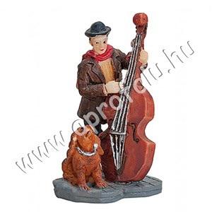 Zenész nagybőgővel és kutyával