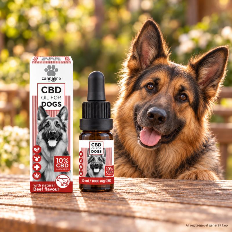 Cannaline 10% CBD olaj állatoknak – 10 ml, 1000 mg CBD, marhahúsízzel