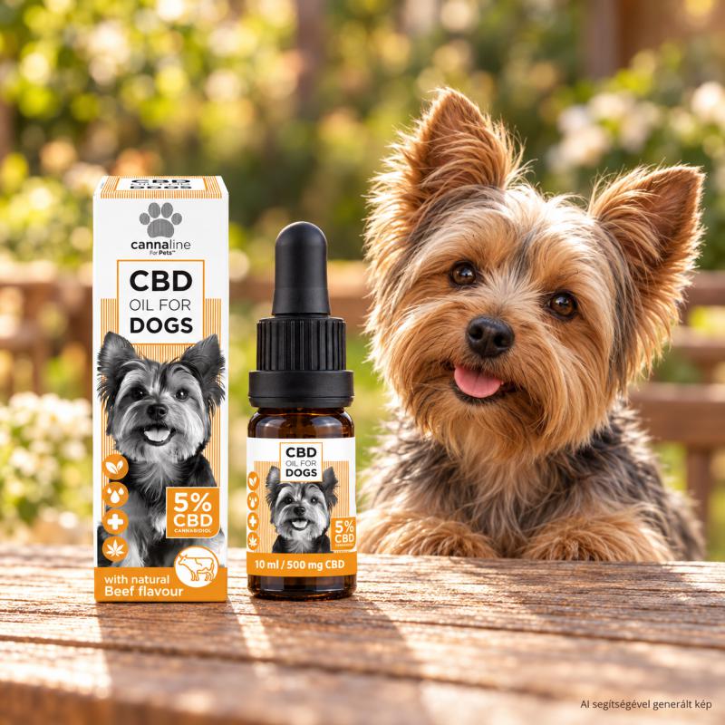 Cannaline 5% CBD olaj állatoknak – 10 ml, 500 mg CBD, marhahúsízzel