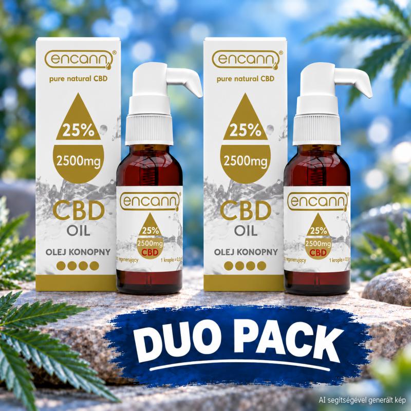 Encann 25% széles spektrumú CBD olaj DUÓPACK – 2*10 ml, 2*5000 mg CBD, THC-free