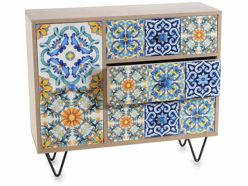 4 rekeszes fa szekrény "Maiolica" díszítéssel