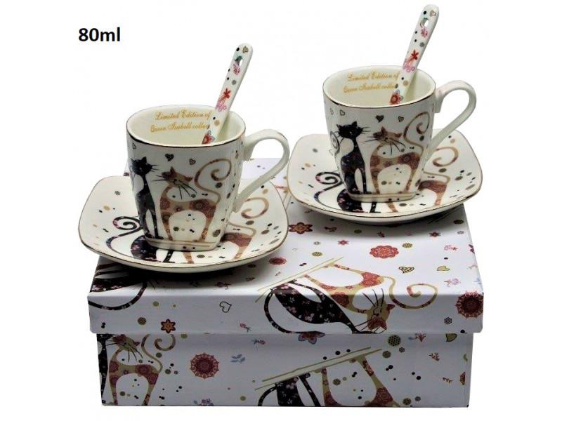 Cica mintás kávés csésze + alátét, díszdobozban 80 ml