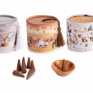 30 darabos karácsonyi füstölőkúp készlet kerámia tartóval