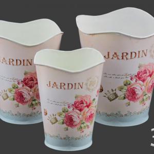 Bádog, fém hullámos kaspó szett rózsás és levendulás mintával