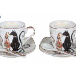 Cica mintás kávés csésze + alátét, díszdobozban 80 ml