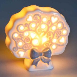 Életfa LED fénnyel, kék masnival díszítve