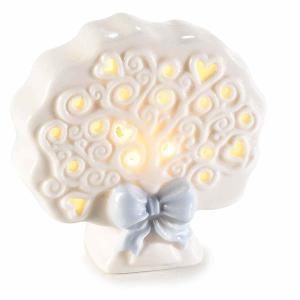 Életfa LED fénnyel, kék masnival díszítve