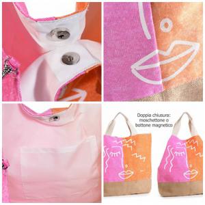 Farmer és juta hatású szövettáska Woman's Face, fogantyúkkal