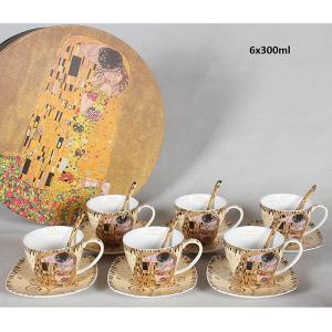 Klimt Csók és Életfa teás csésze + alátét 6 db-os, díszdobozban