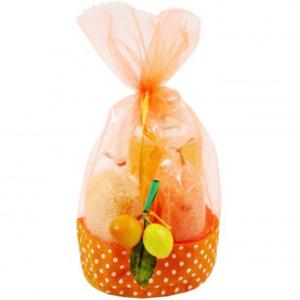 Narancs illatú habfürdő, fürdőkristály, fürdőgyöngy szett organza zsákban