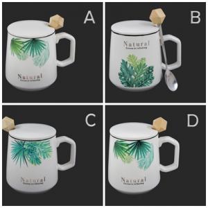 Natural design, levél mintás bögre kanállal és tetővel