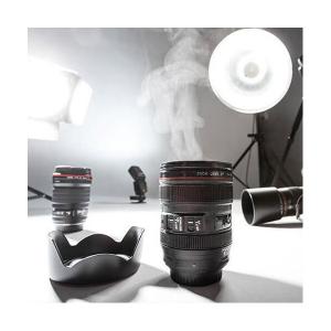 Objektív formájú termoszos bögre, keksz tartóval