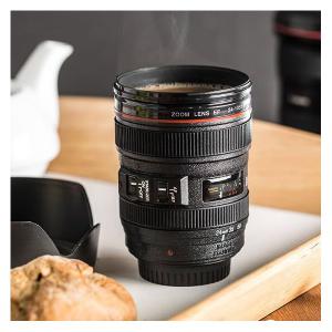 Objektív formájú termoszos bögre, keksz tartóval